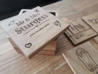 Solid Wooden Engraved Coasters with Holder