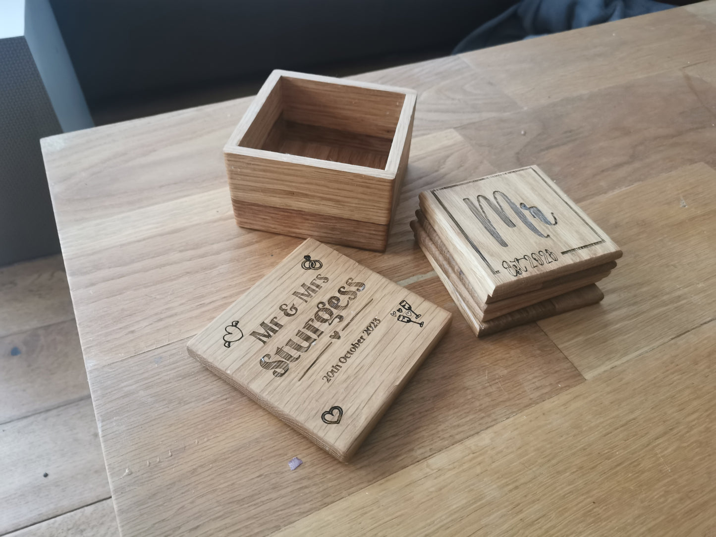 Solid Wooden Engraved Coasters with Holder