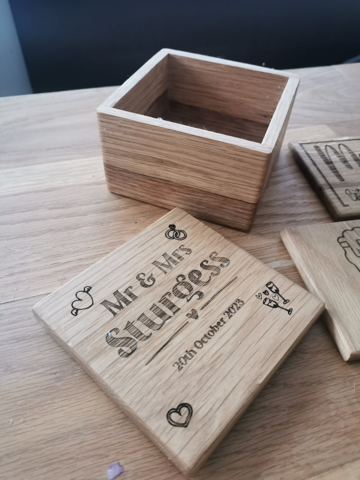 Solid Wooden Engraved Coasters with Holder